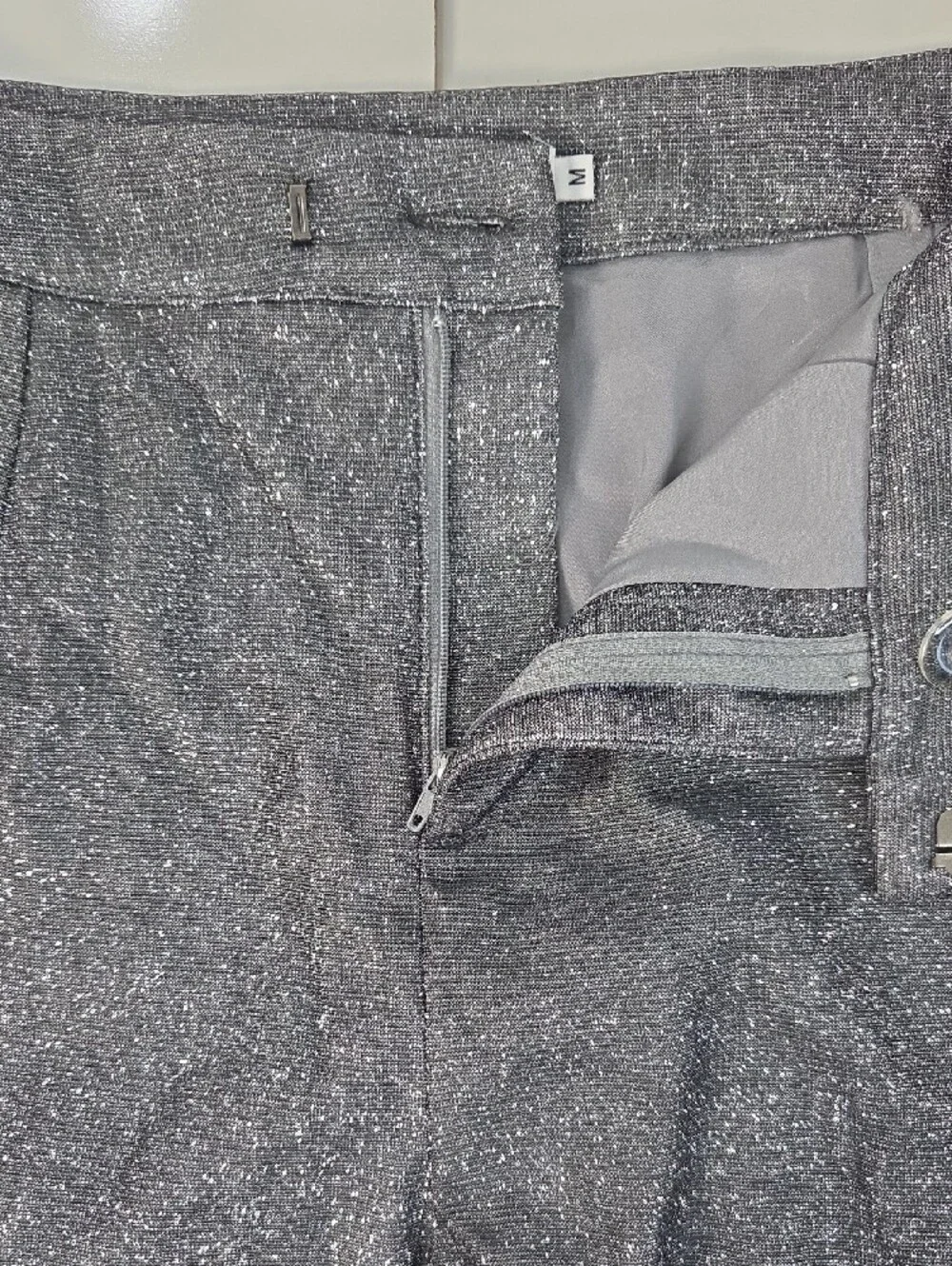 SLA The Label Santorini Womens Glitter Grey Wide-Leg Trousers M